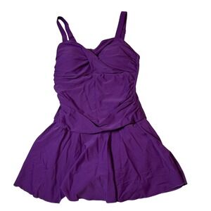 Shekini Purple Swim Dress Womens Size S Ruched One Piece Skirted Swimsuit Padded